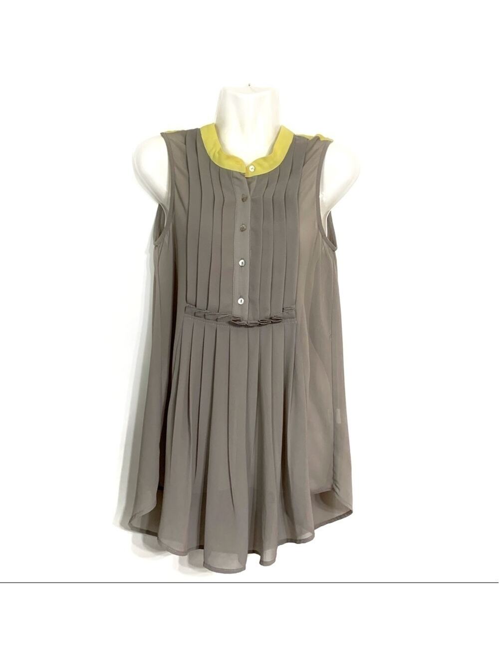 Stitch Fix Papermoon Pleated Tank Top Gray Yellow XS